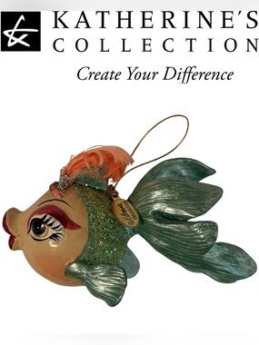 Katherine's Collection ornament “Kissing Fish" featuring green glitter